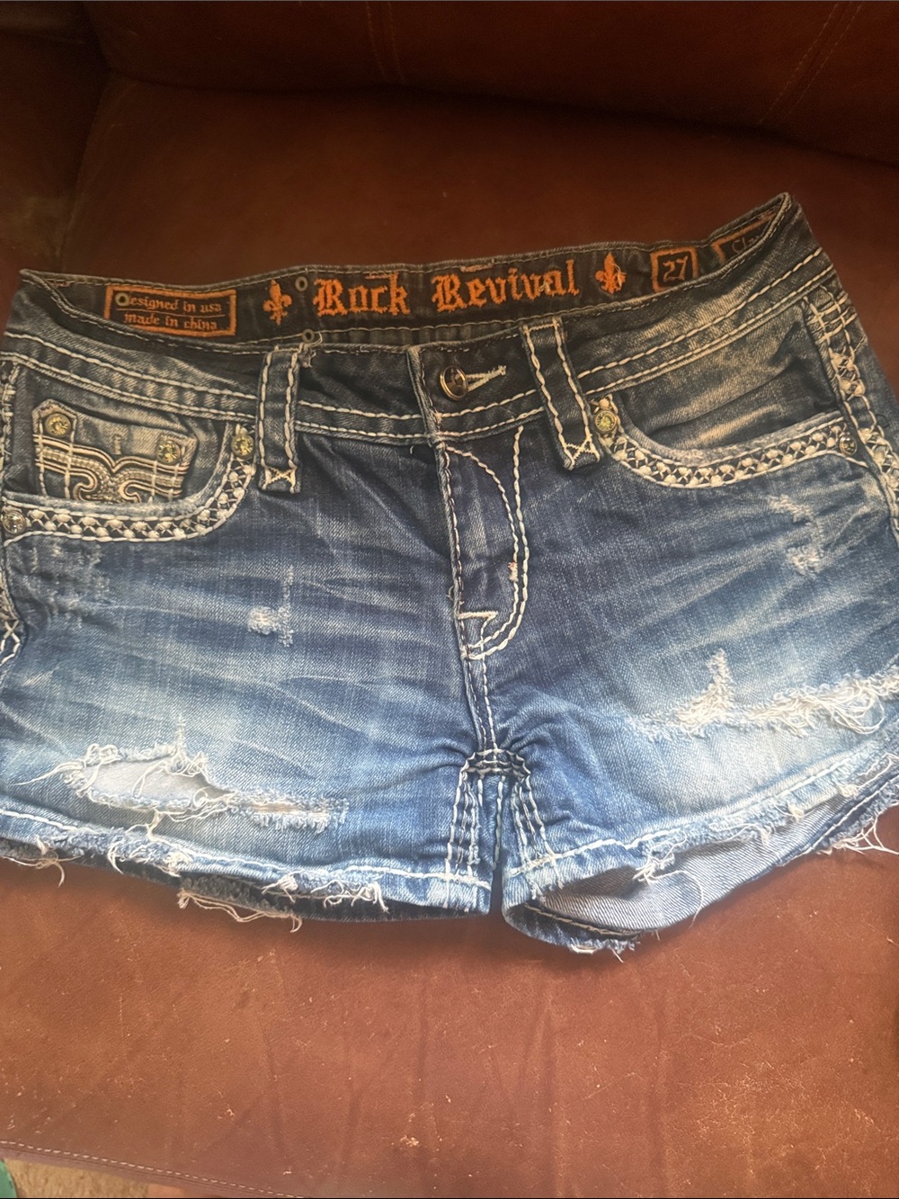 Rock Revival Distressed Denim Cut-Off Shorts Size 27 Excellent Condition